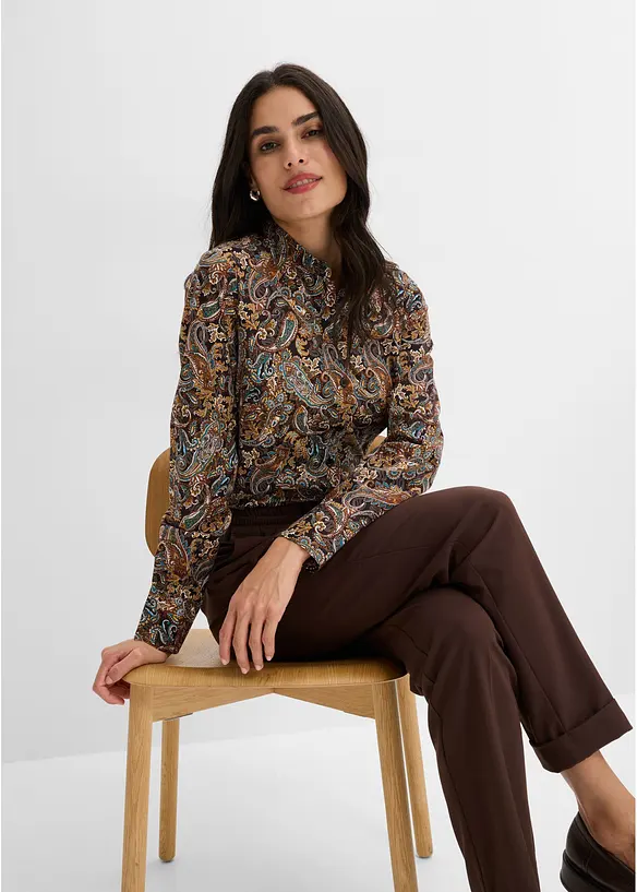 Strykfri skjortblus i bomullsstretch, bonprix