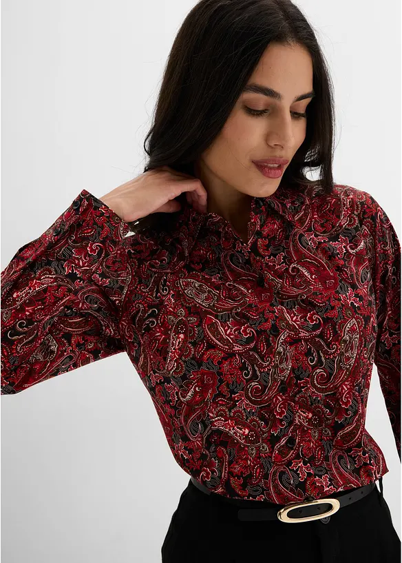 Strykfri skjortblus i bomullsstretch, bonprix