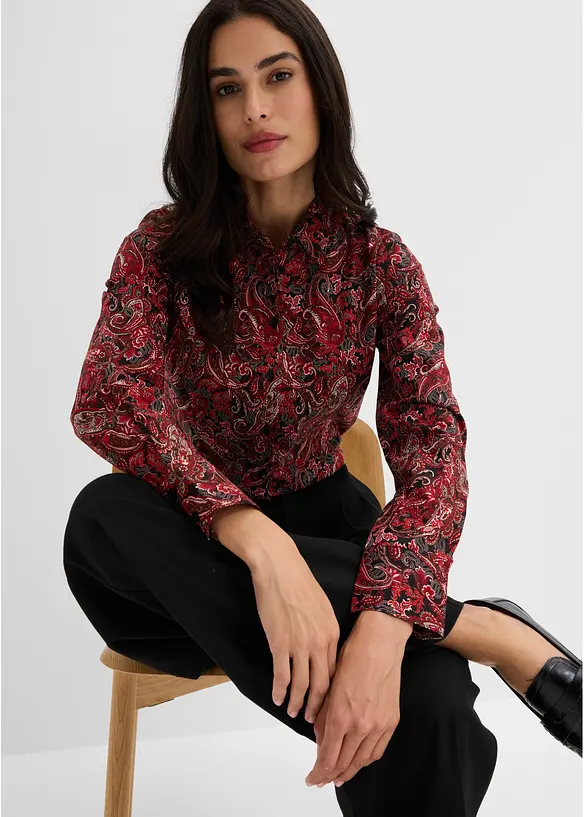 Strykfri skjortblus i bomullsstretch, bonprix