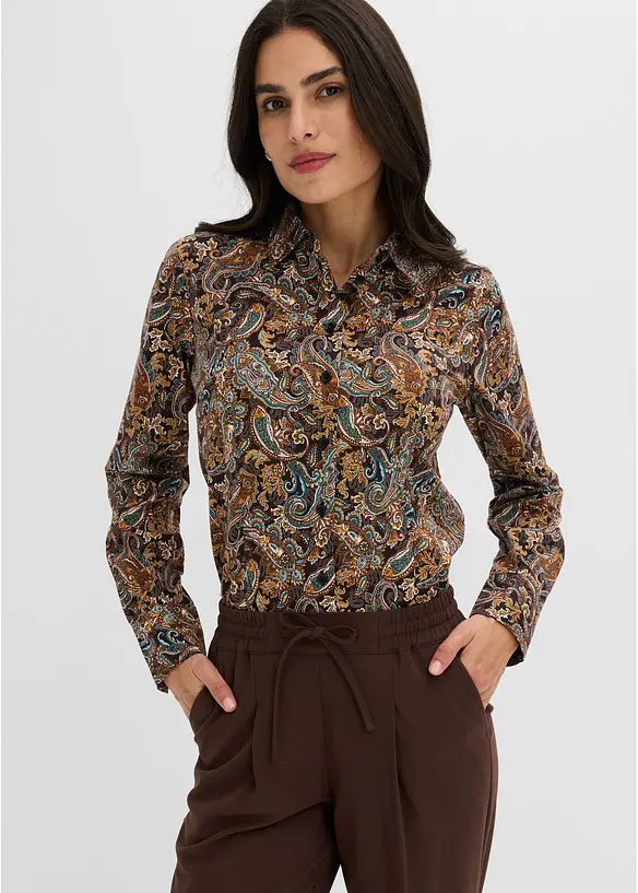 Strykfri skjortblus i bomullsstretch, bonprix