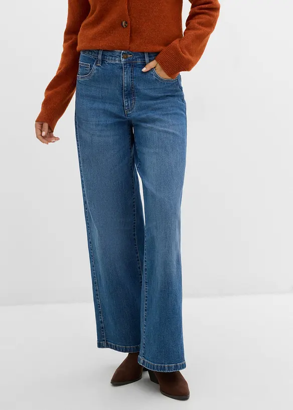 Jeans med Wide Leg och s&ouml;mdetaljer, bonprix