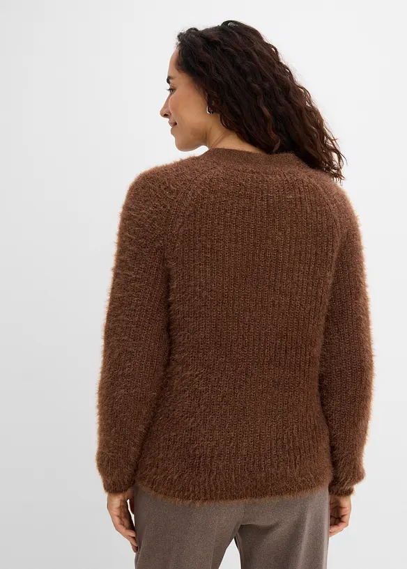 Ribbstickad cardigan med glansiga effekter, bonprix