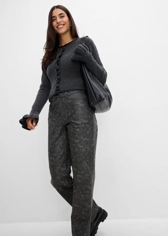 Byxa i skinnimitation med used-look, bonprix