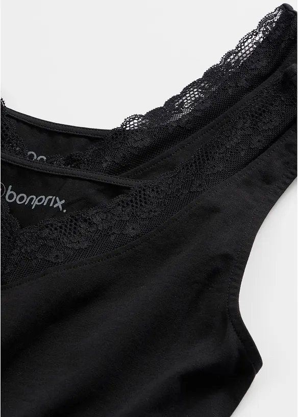 Linne med ekologisk bomull och spets (2-pack), bonprix