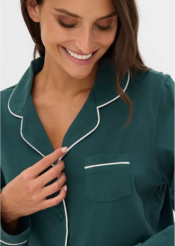 Pyjamas i mjuk bomull med knappsl&aring;, bonprix