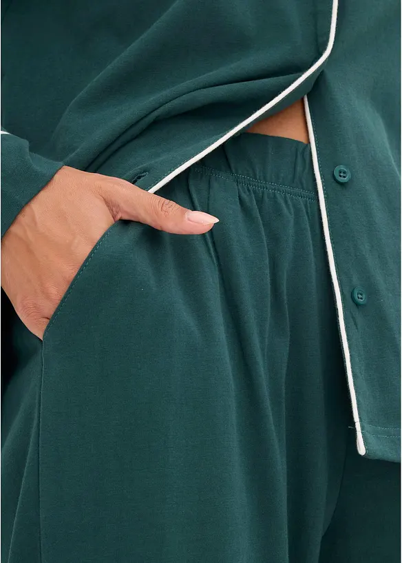 Pyjamas i mjuk bomull med knappsl&aring;, bonprix