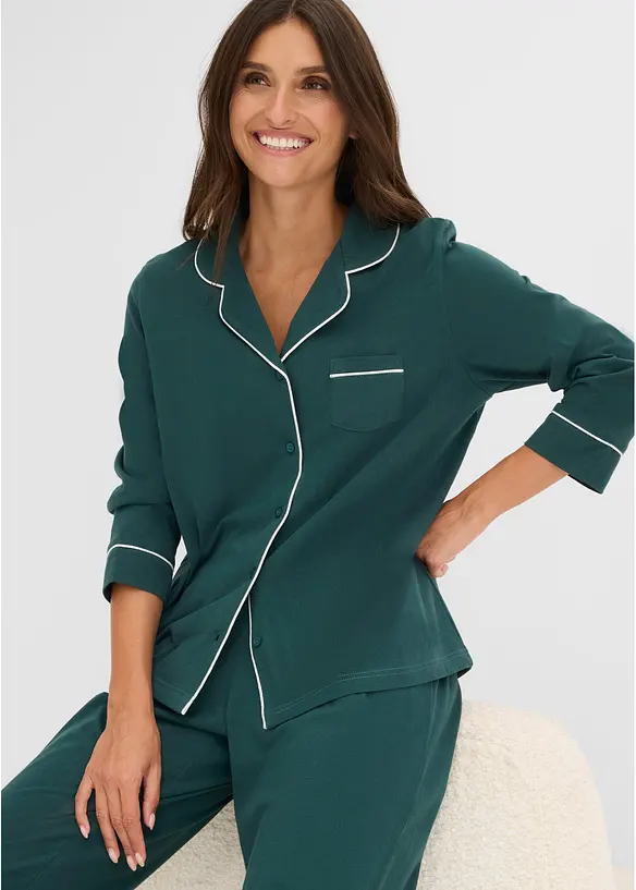Pyjamas i mjuk bomull med knappsl&aring;, bonprix