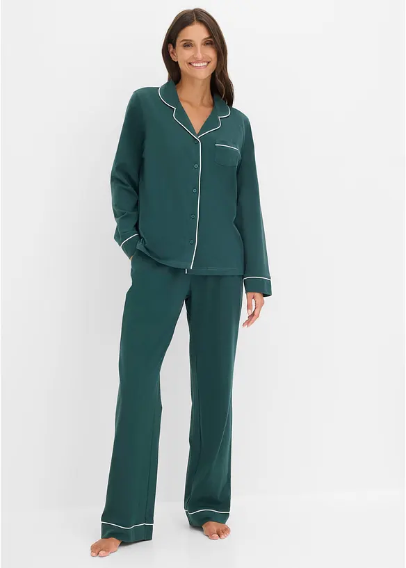 Pyjamas i mjuk bomull med knappsl&aring;, bonprix