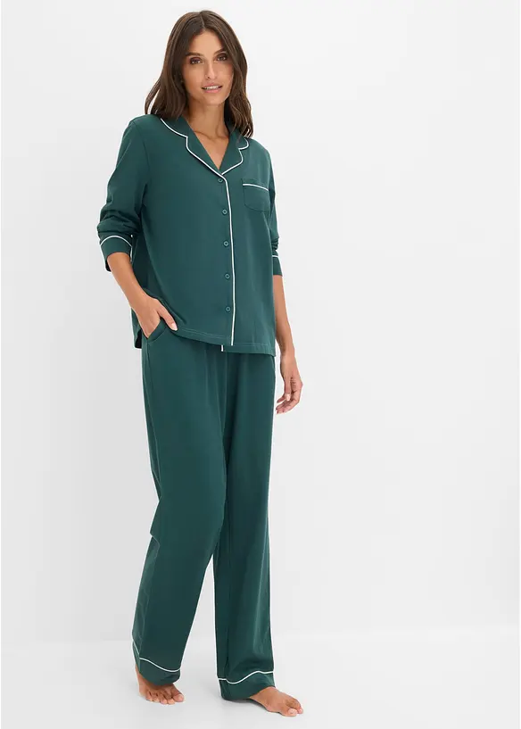 Pyjamas i mjuk bomull med knappsl&aring;, bonprix