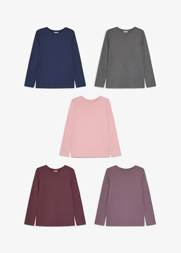 L&aring;ng&auml;rmad topp med ekologisk bomull (5-pack), bonprix