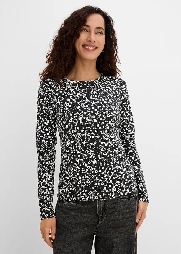 L&aring;ng&auml;rmad topp av elastisk bomullsmix (3-pack), bonprix