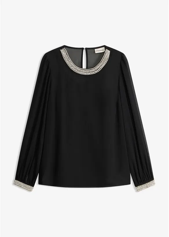 Chiffongblus med strassdekoration, bonprix