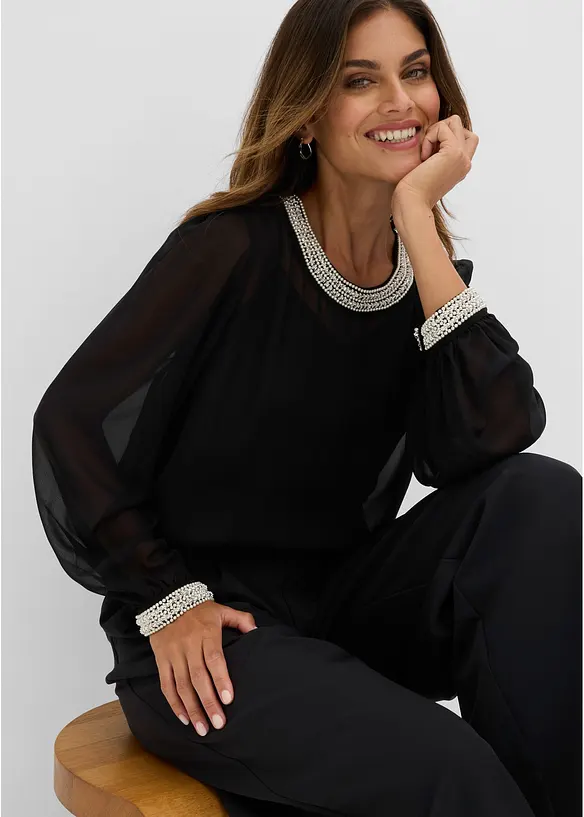 Chiffongblus med strassdekoration, bonprix