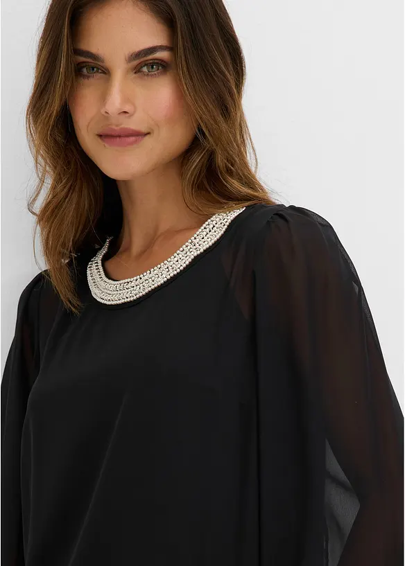 Chiffongblus med strassdekoration, bonprix