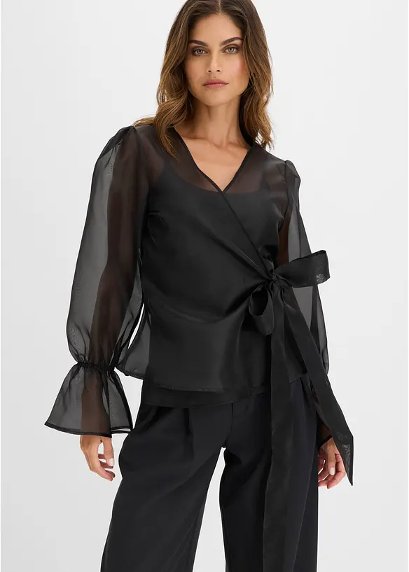 Blus av glansig tyll, bonprix