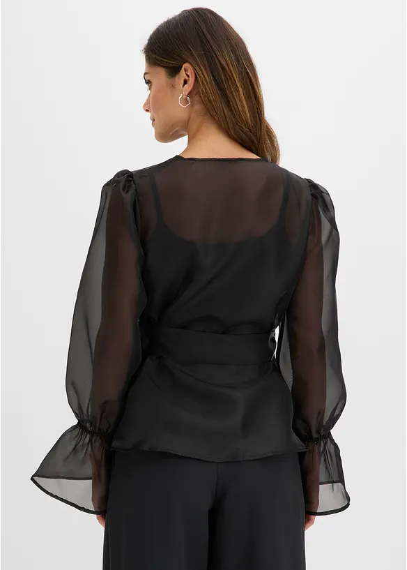 Blus av glansig tyll, bonprix