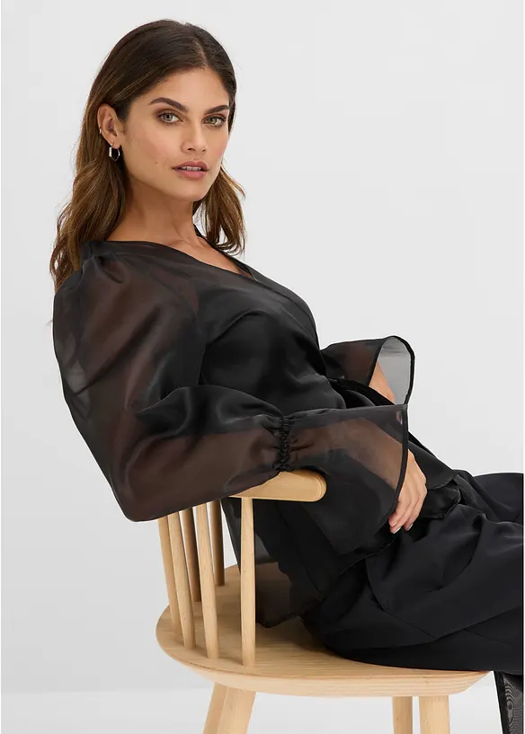 Blus av glansig tyll, bonprix