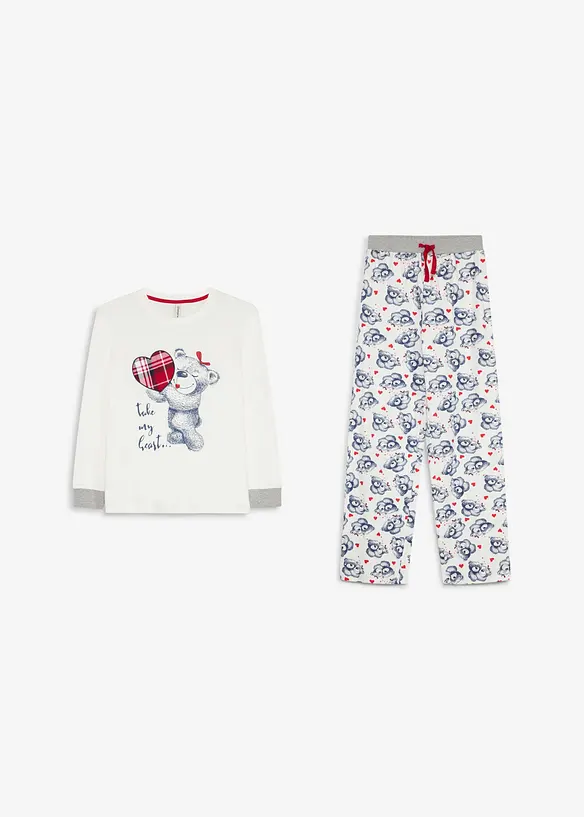 Pyjamas av ekologisk bomull med flanellapplikation (2 delar), bonprix