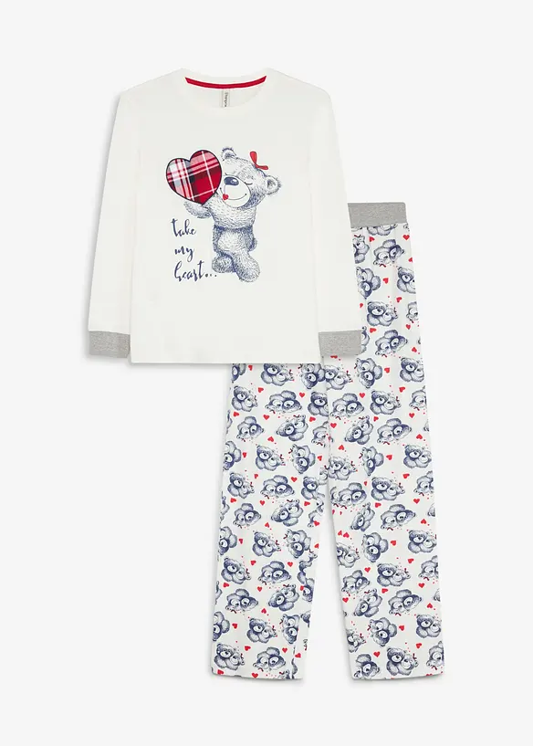 Pyjamas av ekologisk bomull med flanellapplikation (2 delar), bonprix
