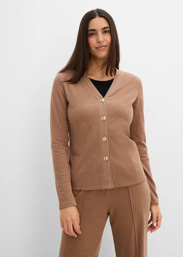 Cardigan i ribbstickad jersey, bonprix