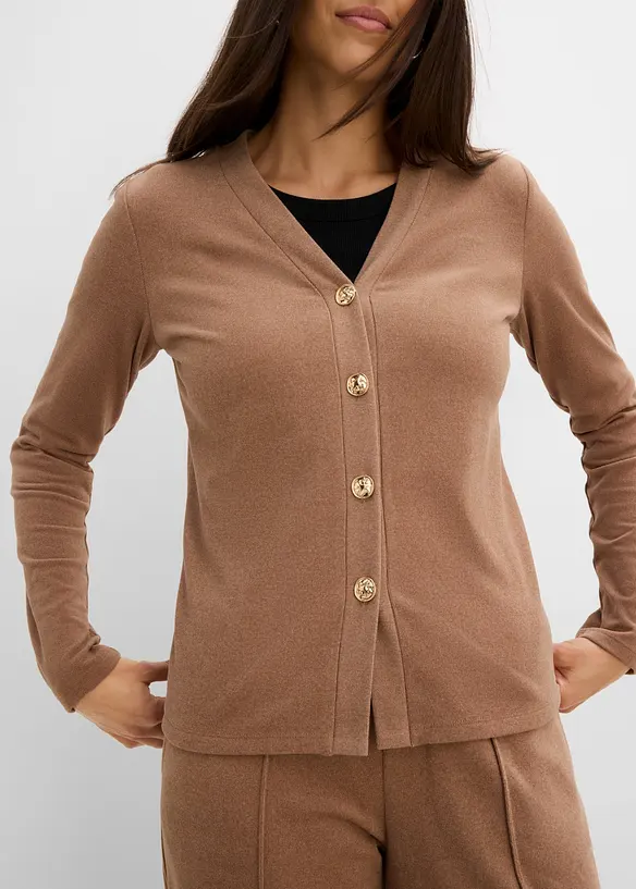 Cardigan i ribbstickad jersey, bonprix