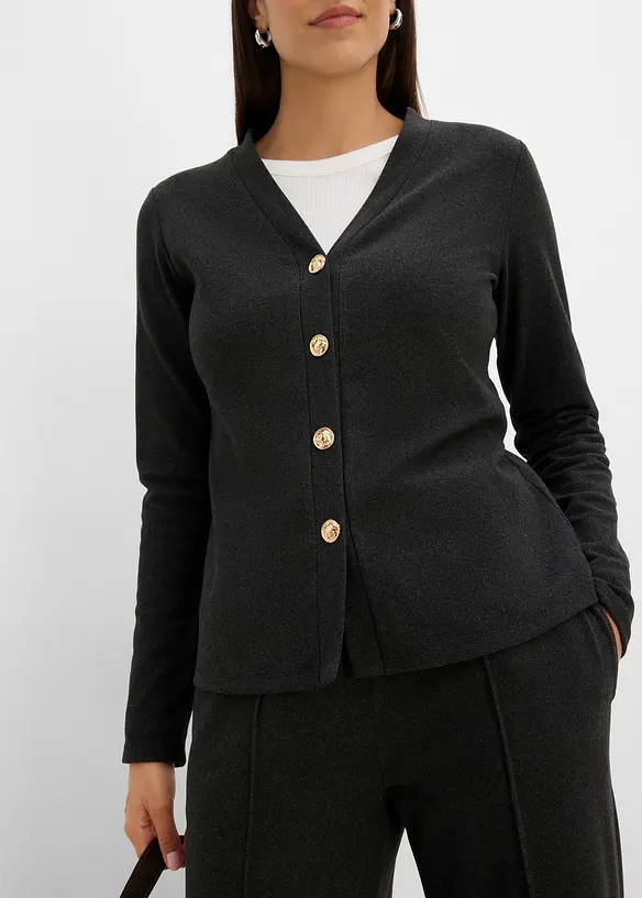 Cardigan i ribbstickad jersey, bonprix