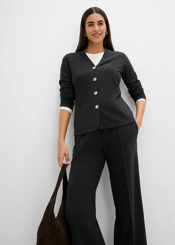 Cardigan i ribbstickad jersey, bonprix