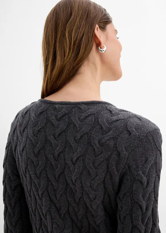 Stickad kl&auml;nning med p&aring;sydd cardigan, bonprix