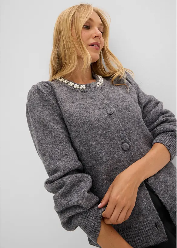 Cardigan med puff&auml;rmar, bonprix