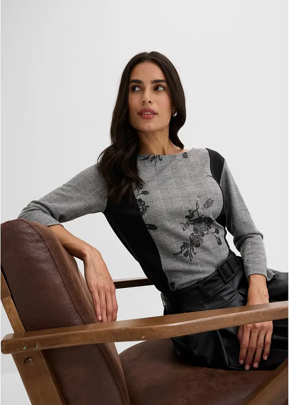 Jacquardtopp med broderi, bonprix