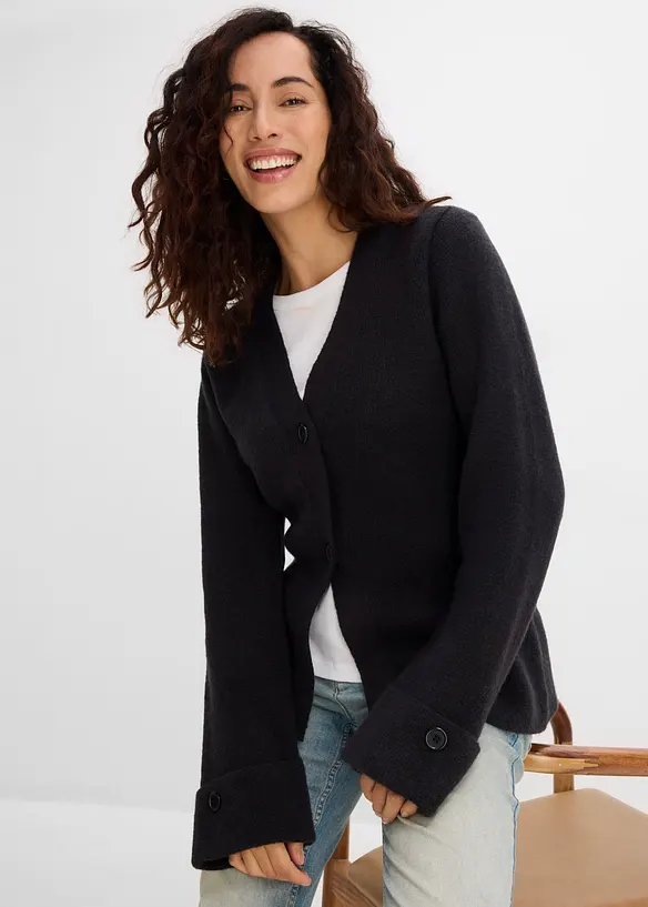 Finstickad cardigan i insv&auml;ngd modell, bonprix