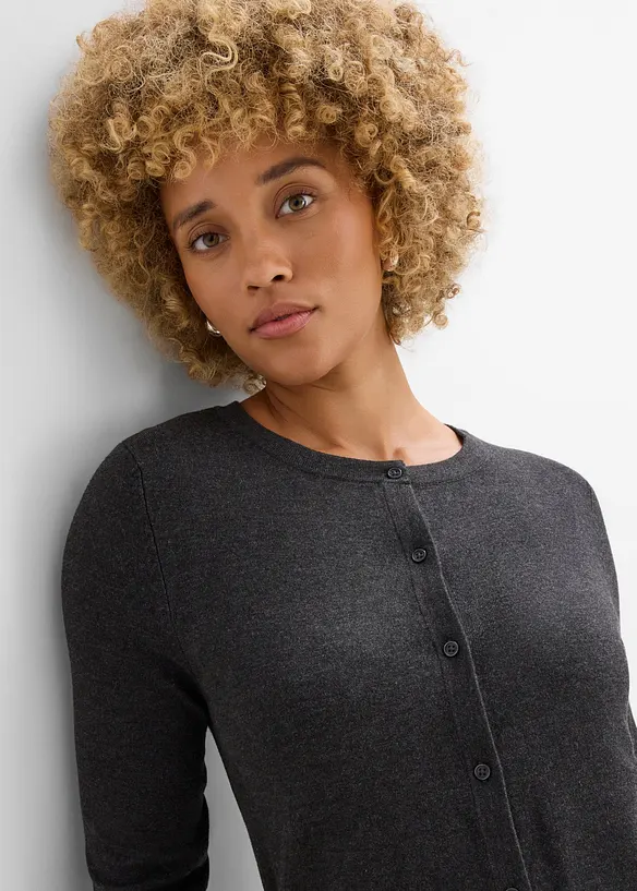 Finstickad cardigan med viskos, bonprix