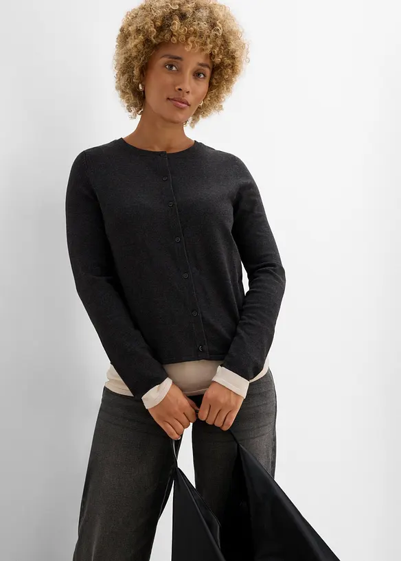 Finstickad cardigan med viskos, bonprix