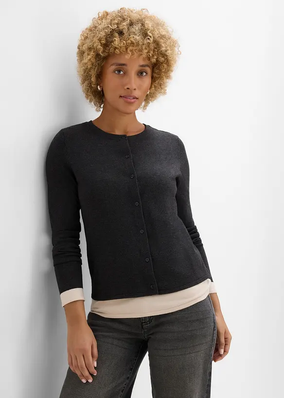 Finstickad cardigan med viskos, bonprix