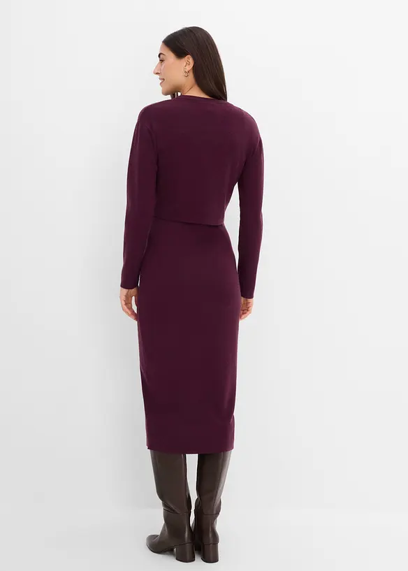 Stickad kl&auml;nning och cardigan (2 delar), bonprix