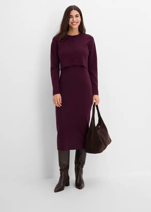 Stickad kl&auml;nning och cardigan (2 delar), bonprix