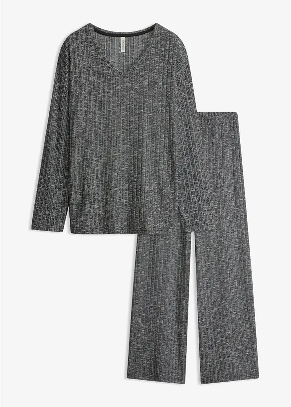 Ribbstickad byxa och topp, bonprix