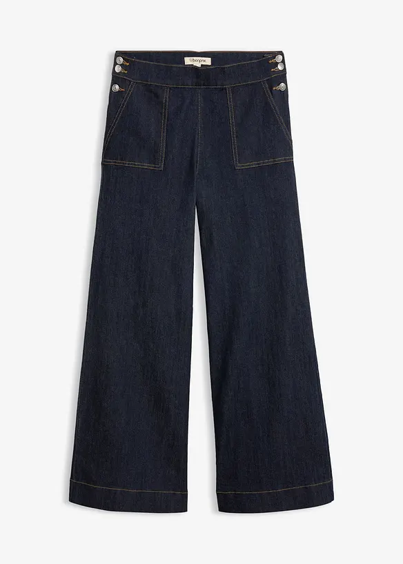 Wide Leg Jeans, High Waist, med p&aring;sydda fickor, bonprix