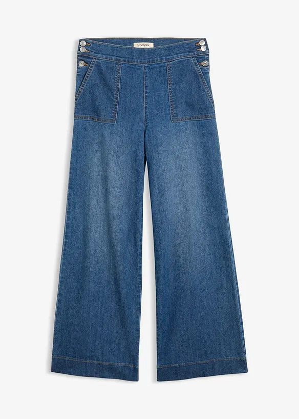 Wide Leg Jeans, High Waist, med p&aring;sydda fickor, bonprix
