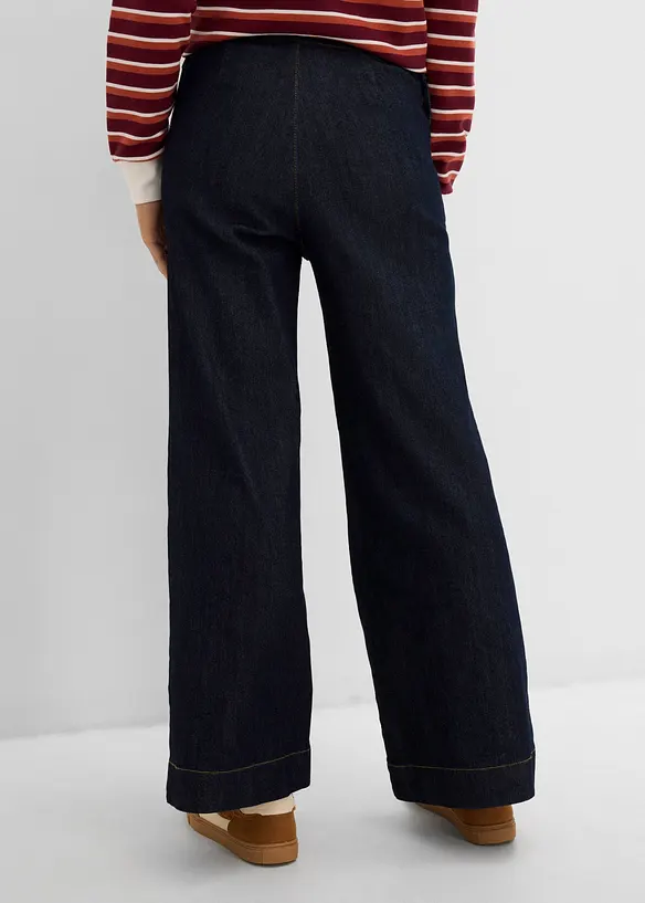 Wide Leg Jeans, High Waist, med p&aring;sydda fickor, bonprix