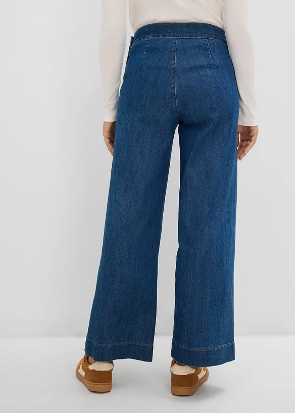 Wide Leg Jeans, High Waist, med p&aring;sydda fickor, bonprix
