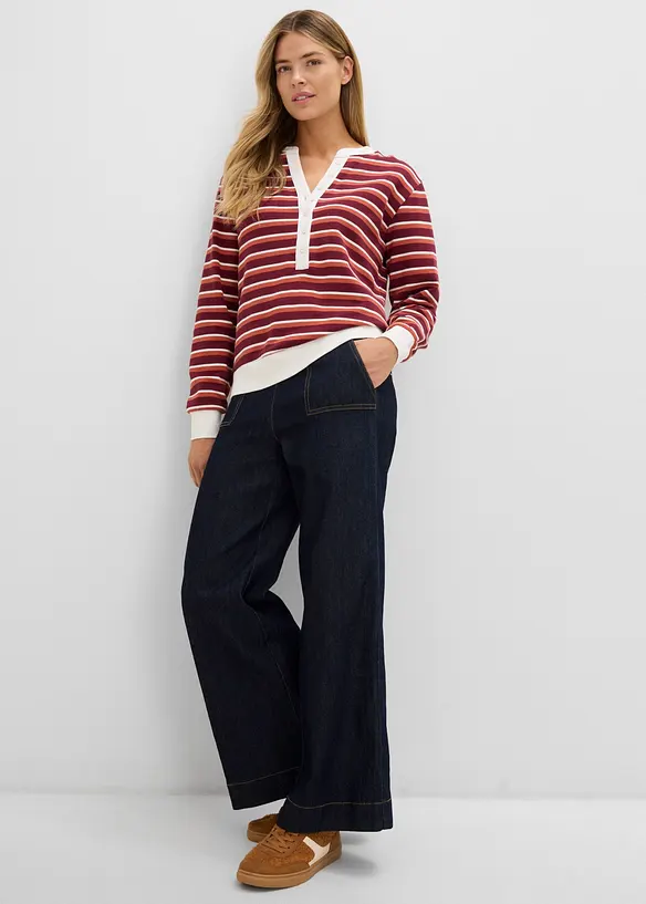 Wide Leg Jeans, High Waist, med p&aring;sydda fickor, bonprix