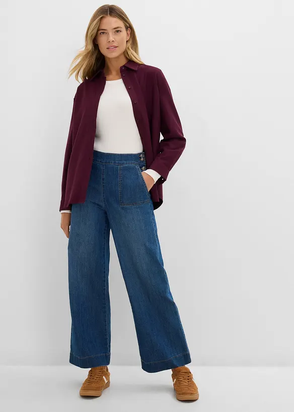 Wide Leg Jeans, High Waist, med p&aring;sydda fickor, bonprix