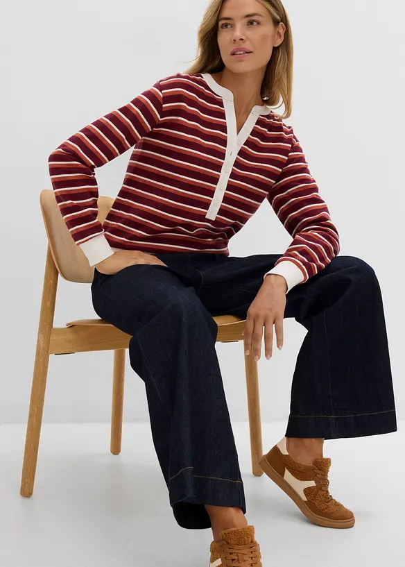 Wide Leg Jeans, High Waist, med p&aring;sydda fickor, bonprix