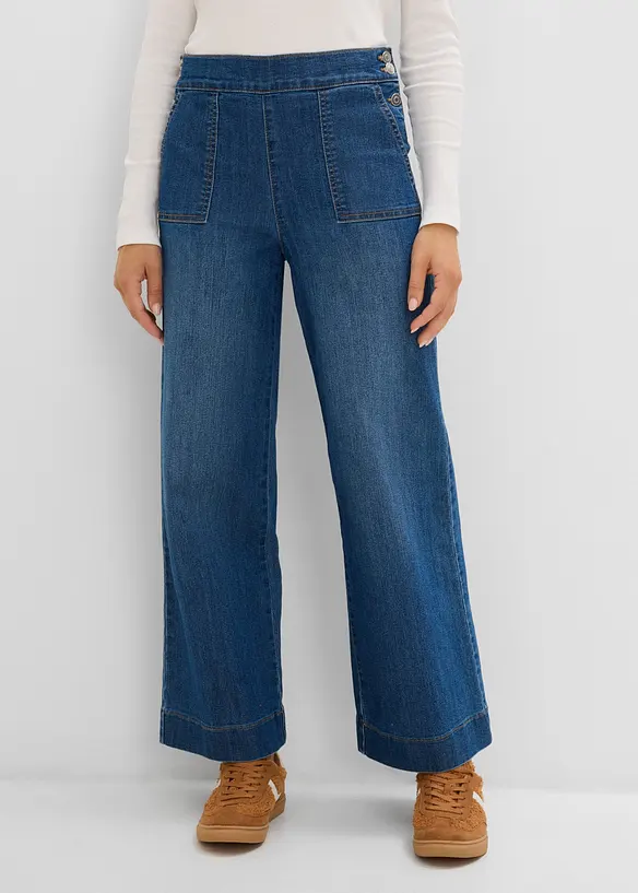 Wide Leg Jeans, High Waist, med p&aring;sydda fickor, bonprix