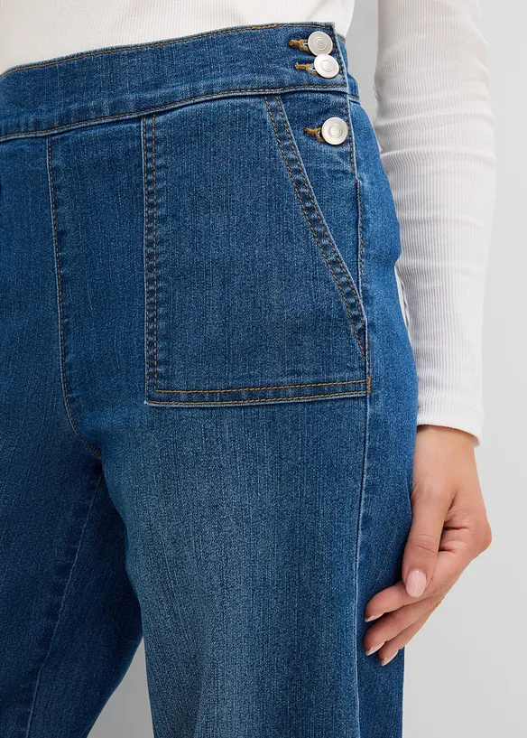 Wide Leg Jeans, High Waist, med p&aring;sydda fickor, bonprix