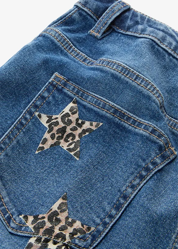 Wide Leg-jeans, Mid Waist med leopardm&ouml;nstrade detaljer, bonprix