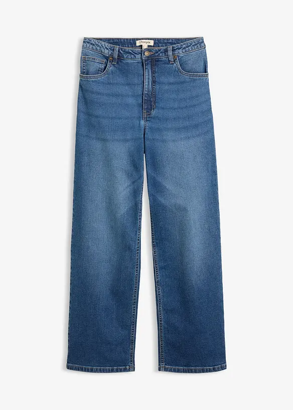 Wide Leg-jeans, Mid Waist med leopardm&ouml;nstrade detaljer, bonprix