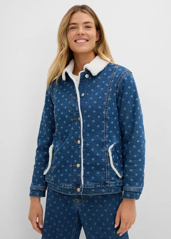 Jeansjacka med v&auml;rmande foder och teddyp&auml;ls, bonprix