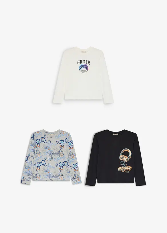 L&aring;ng&auml;rmad T-shirt i ekologisk bomull (3-pack), bonprix